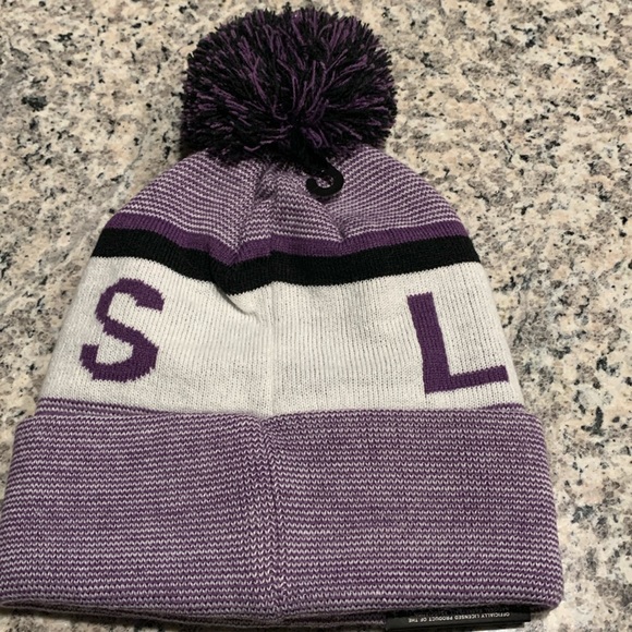 LA Lakers NBA Ultra Game Winter Cuffed Knit Pom Skull Cap Purple OSFM - Picture 5 of 12